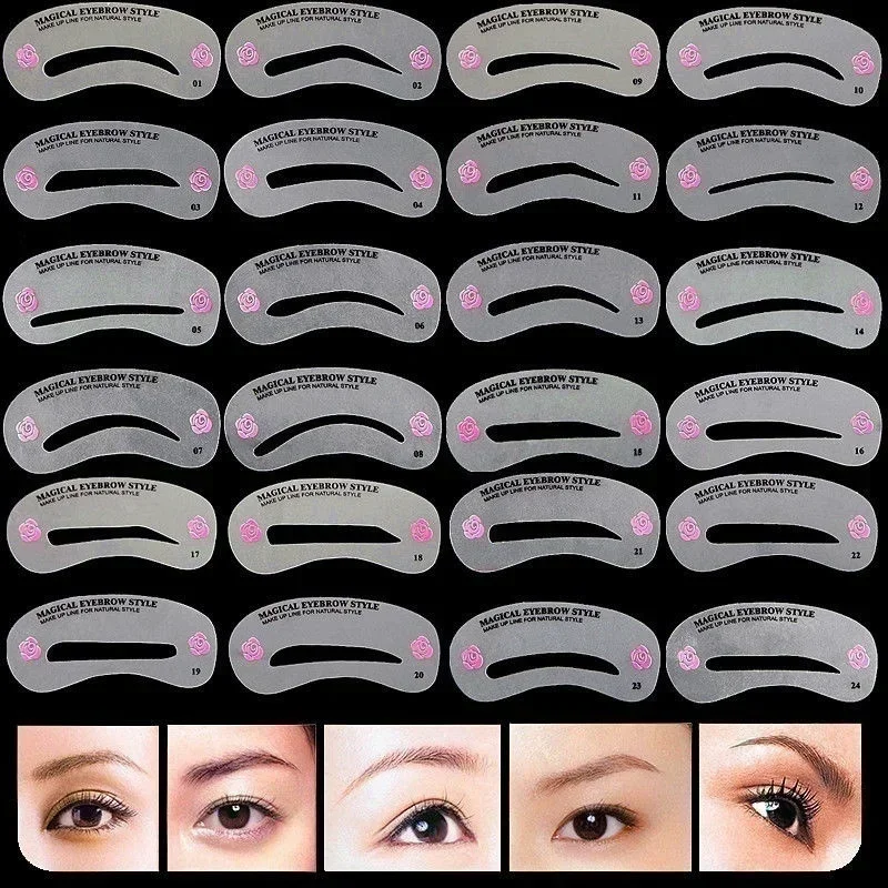 DIY Eyebrow Shaping Stencils Grooming Kit Shaper Template Makeup Tool 24pcs/set eyebrow stencil tool