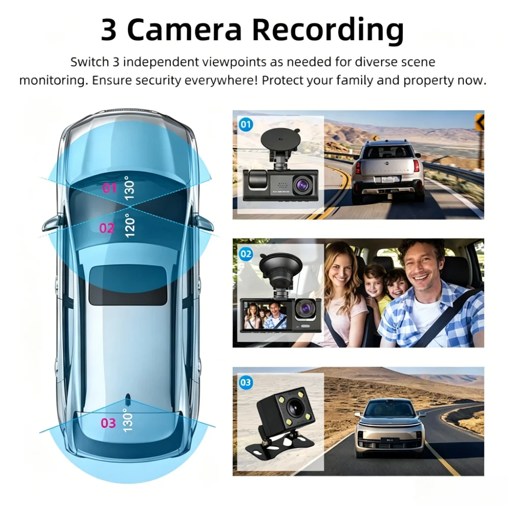 Dash Cam for Cars 1080P Dual Camera, Front & Inside & Rear, Car Camera with IR Night Vision, Loop Recording, Wide Angle Car DVR - 5