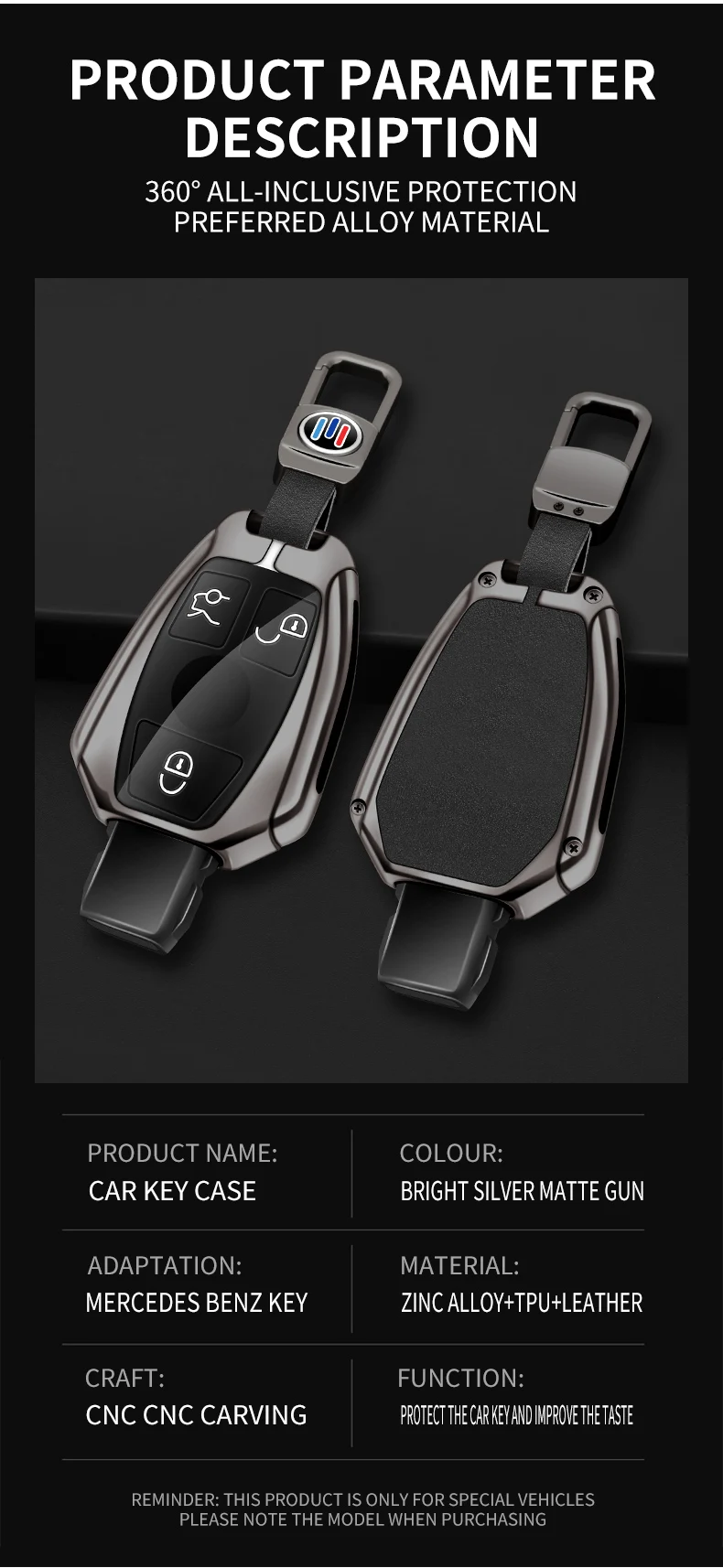 Custodia per chiave A distanza per auto in lega di zinco Shell Fob per Mercedes Benz A B C classe E GLA CLA GLC CLS W204 W221 W205 W176 W212 W463 AMG - S249272e0a3ac42daa99705b7f349e712M