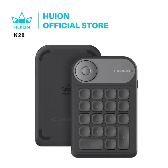 Huion K20 Keydial mini Keyboard for Drawing Tablet, PC and Phone,18 Keys Keyboard + Dial Controller,Upgraded version 1
