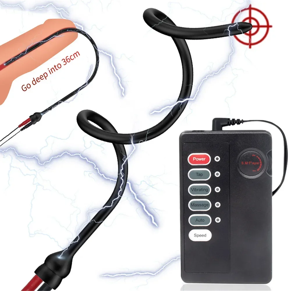 Penis Sex Toys Long Penis Plug Electric Shock Urethral Dilator Vibrative Catheter Urethra Stimulation Delayed Ejaculation Adult Sex Toy for Man