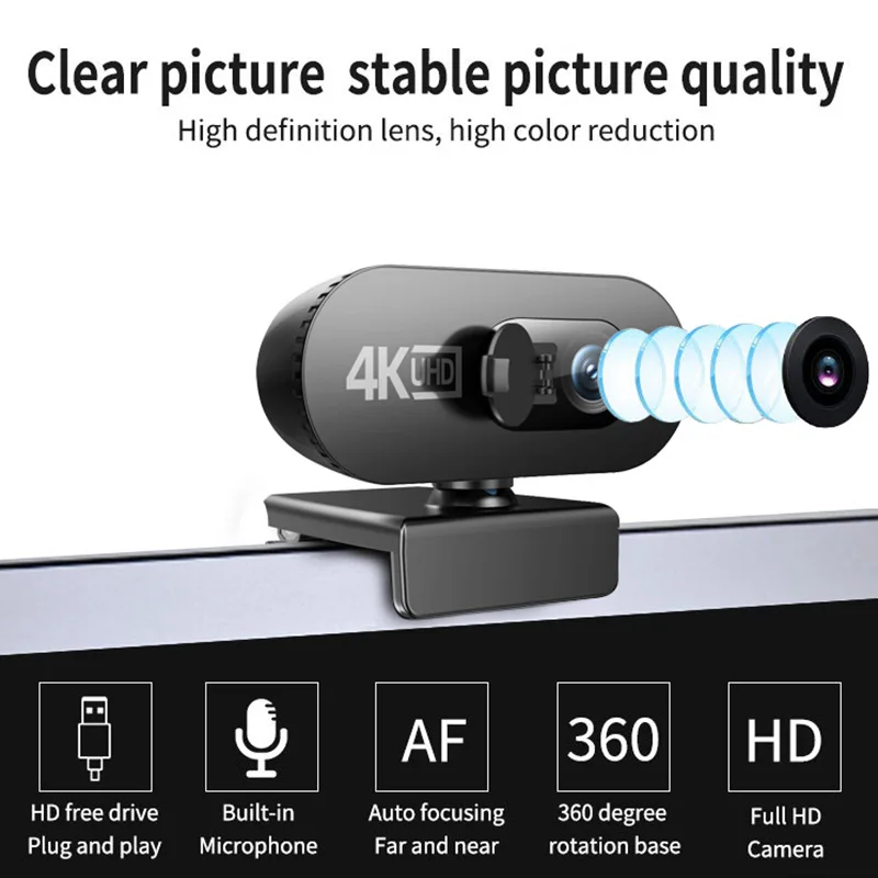 4K/2K/1080P/720P HD Webcam For PC Web Camera Mini Web Cam With Microphone USB Autofocus Stream Camera For Computer Laptop