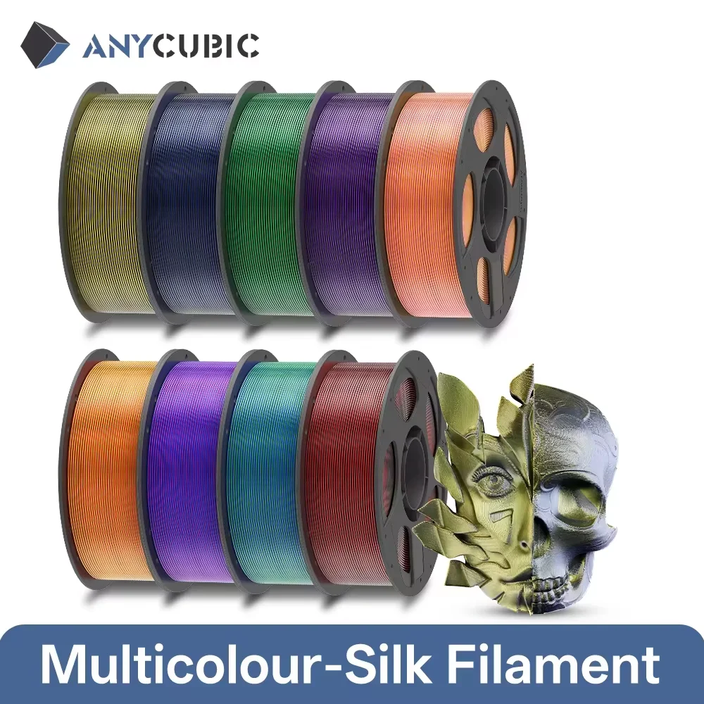ANYCUBIC Filamento de seda de doble Color textura de seda FDM impresora 3D filamento PLA brillo Seda Multicolor brillante Material de impresión 3D