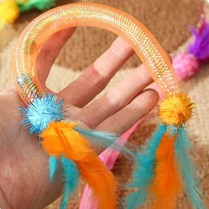 3PCS Funny Interactive Cat Toy with Feathers & Bells Catnip Elastic Rope for Kitten Play Chase Exercise Cat Toy Supplies