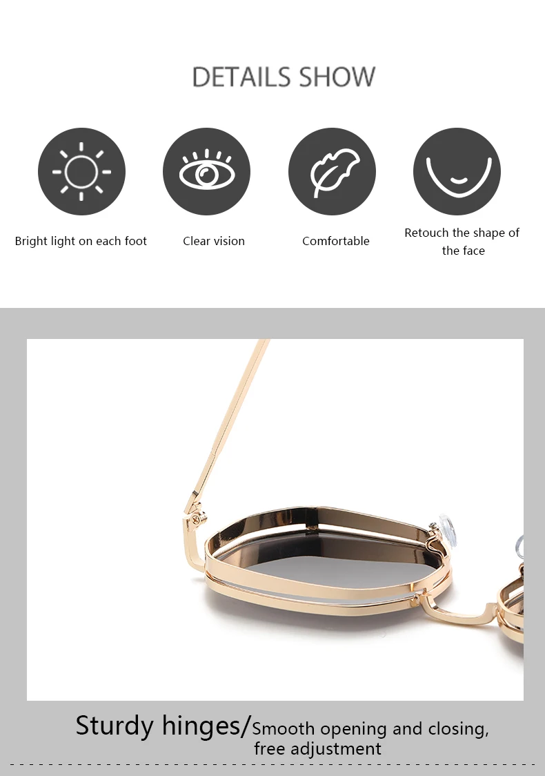Unisex-Sonnenbrille aus Polycarbonat mit quadratischem, dickem Rand und Metall, UV-Schutz, Sonnenschutz, Fahren, täglicher Gebrauch, modische Brillen – Detail 2