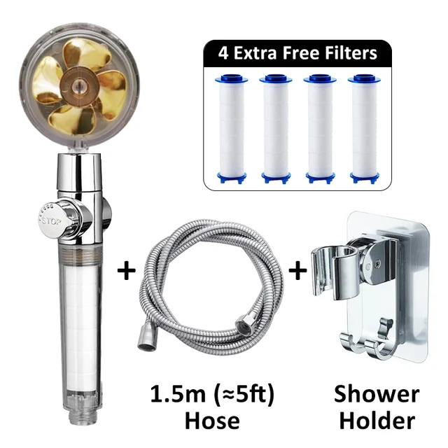 Propeller Shower Head High Pressure Set 360 Rotate With1 Free Water Filter Golden Fan Turbocharge Pure Rainfall Helix Eco Shower G Comb 2