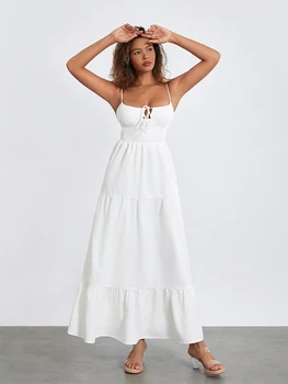 Women s Elegant Floral Print Maxi Dress with V-Neckline and Adjustable Spaghetti Straps for Summer Beach Vacation 3