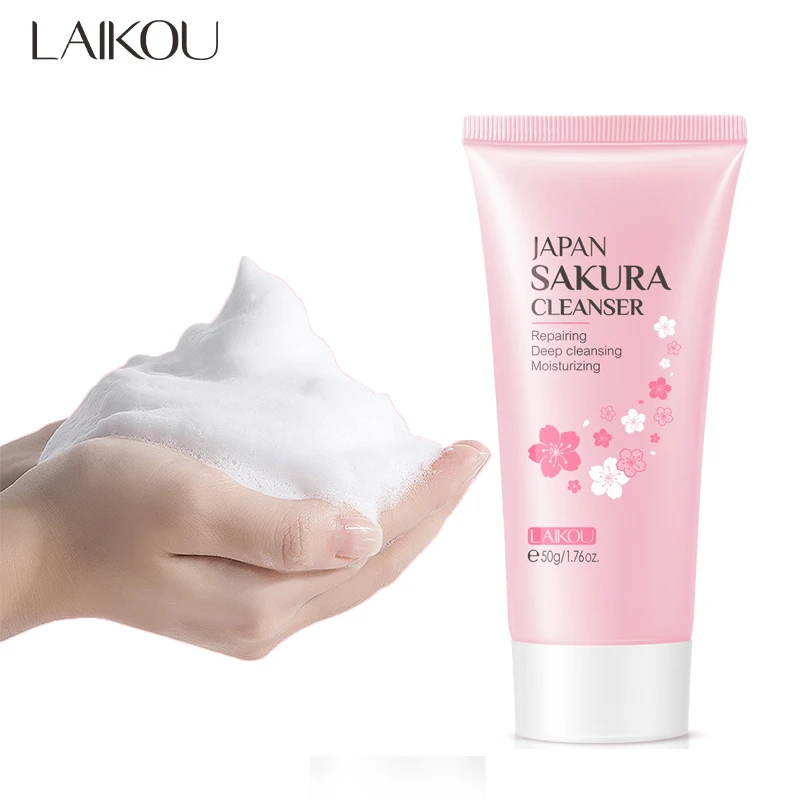 LAIKOU Japan Sakura Cleanser Reparing Gengle Deep Cleaning Moisturizing Remove Blackhead Pore Face Skin Care Skin Cleanser 50g