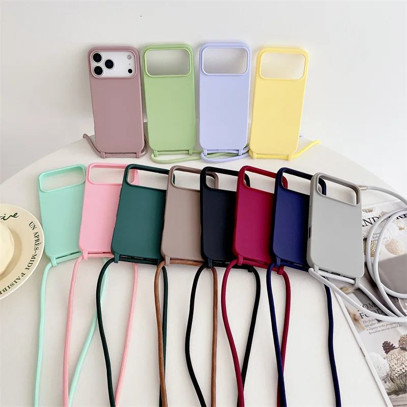 iPhoneアクセサリー iPhone17 Silicone Case + Crossbody Strap Crossbody Strap Lanyard Silicone Case For iPhone 17 Air 16 16E 15
