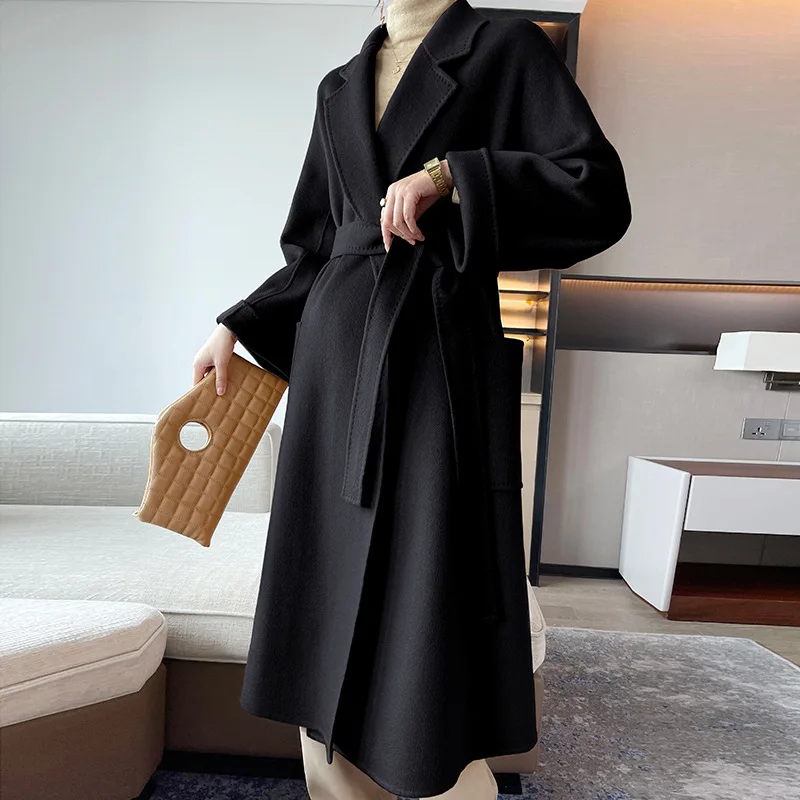 

5% Cashmere+85% Wool Double-Sided Cashmere Jacket With A Long Lapel Style Bathrobe And Woolen Jacket