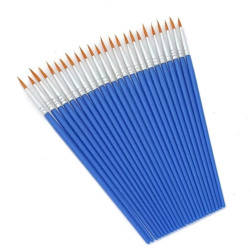 20개/팩 16cm 나무 손잡이 페인트 붓 수공예 미술 수채화 유화 붓 (평붓, 둥근붓, 뾰족붓 포함)