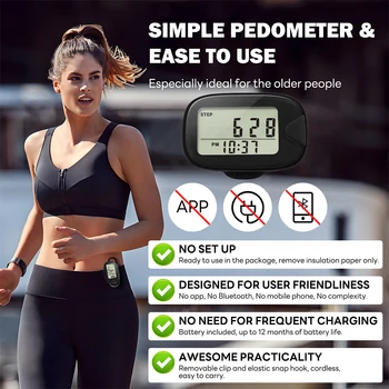 Walking Pedometer Clip On Step Counter LCD Display Accurate Step Tracker Multi-Function Electronic Pedometer for Walking Running 2