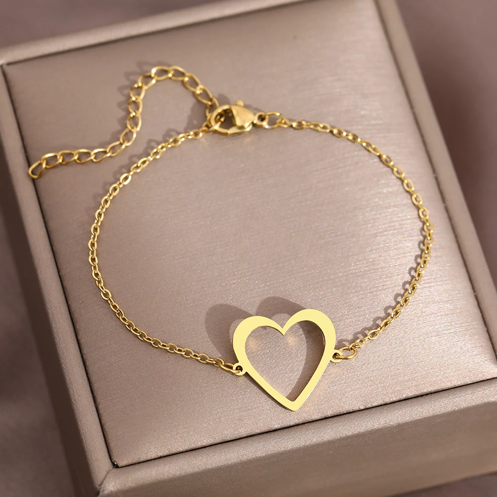 StainlessSteelBraceletsSimpleKpopSweetHeartCharmsChainKorean