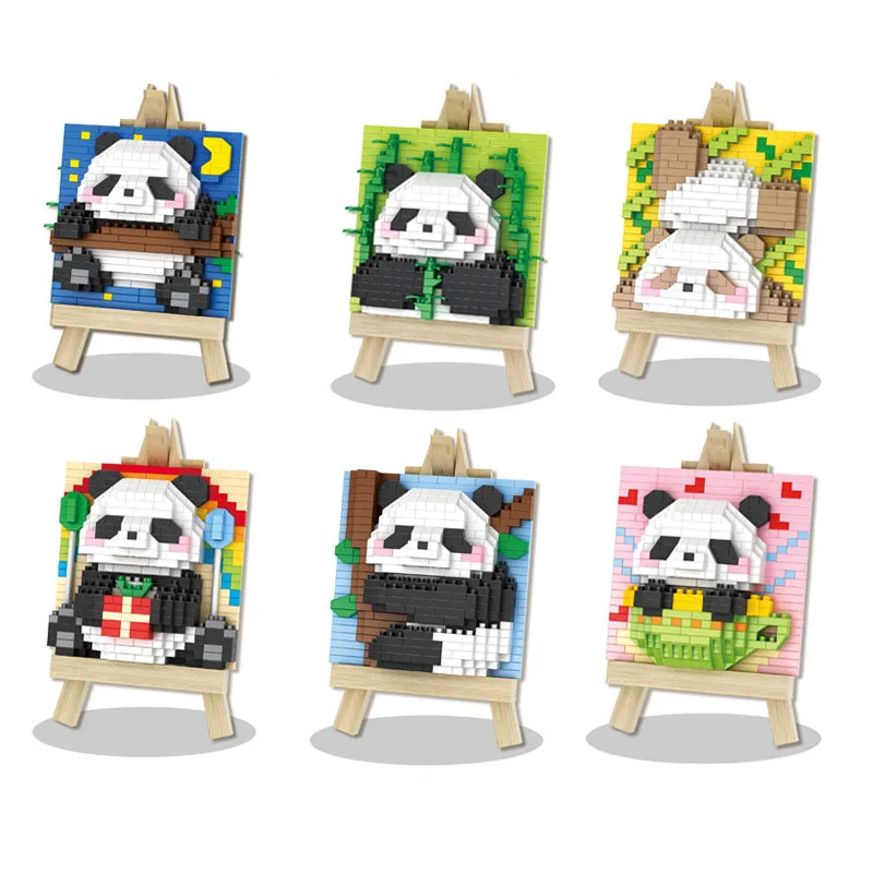 

Idea Nanobricks Lovely Cartoon Animal Micro Diamond Block Panda 3D Painting Easel Bricks Model Educational Toys For Kids Gifts