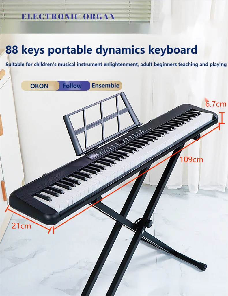 88 Keys Dual Keyboard Digital Electronic Organ Light Learning and Practice Instrument with Bluetooth Feature