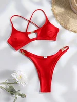 Red Bikinis Sexy Bikini Set 2025 Swimwear Low Waist Swimsuit For Women Cut Out String Beachwear Two Piece Suits Solid Bikini Set