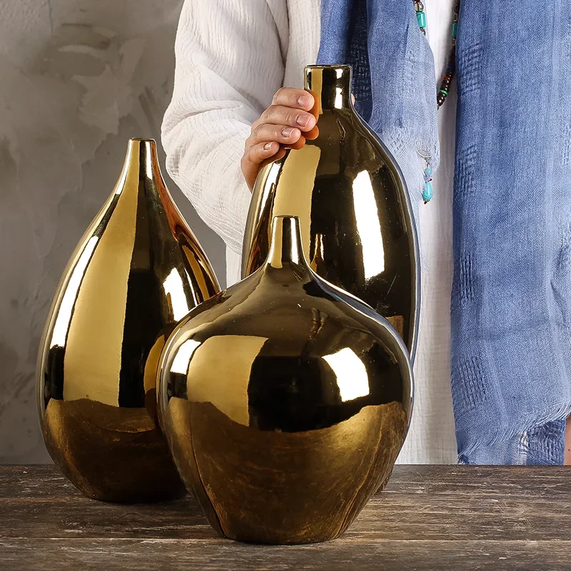 

Large Gold Ceramic Vase European Simple Modern Table Flower Vase Living Room Decoration Floreros Luxury Interior Antiques AA50VA