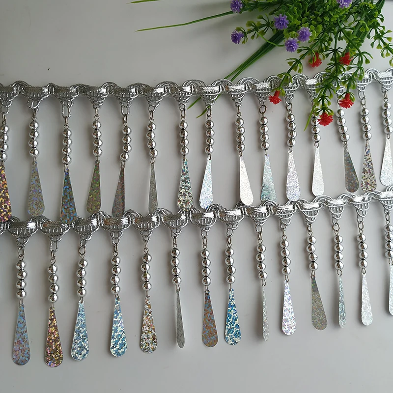 Blue Waterdrop Lurex Long Hanging Strip Stage Performance Costume Accories Lace Trim Hat Decoration Light Decoration Material