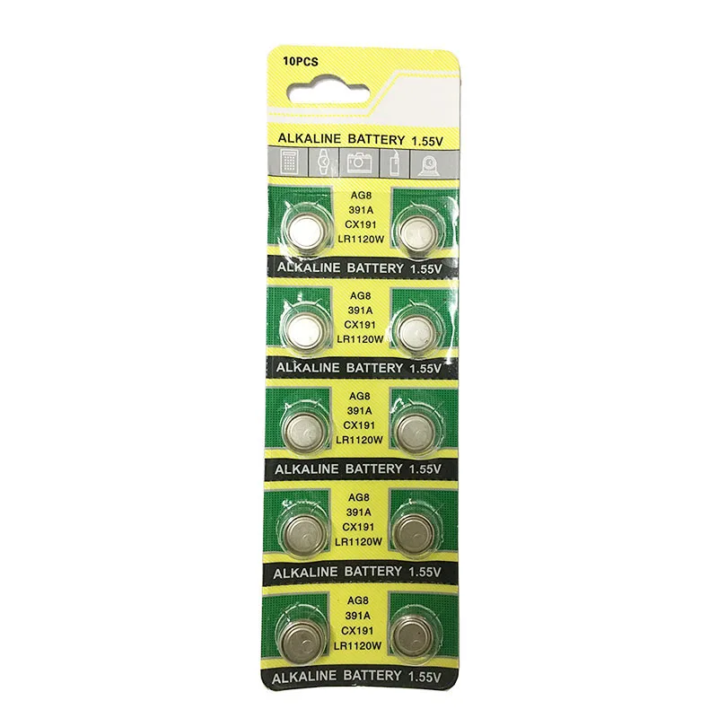 10PCS/LOT AG8 LR1120 391 SR1120 Alkaline Battery For Digital watch