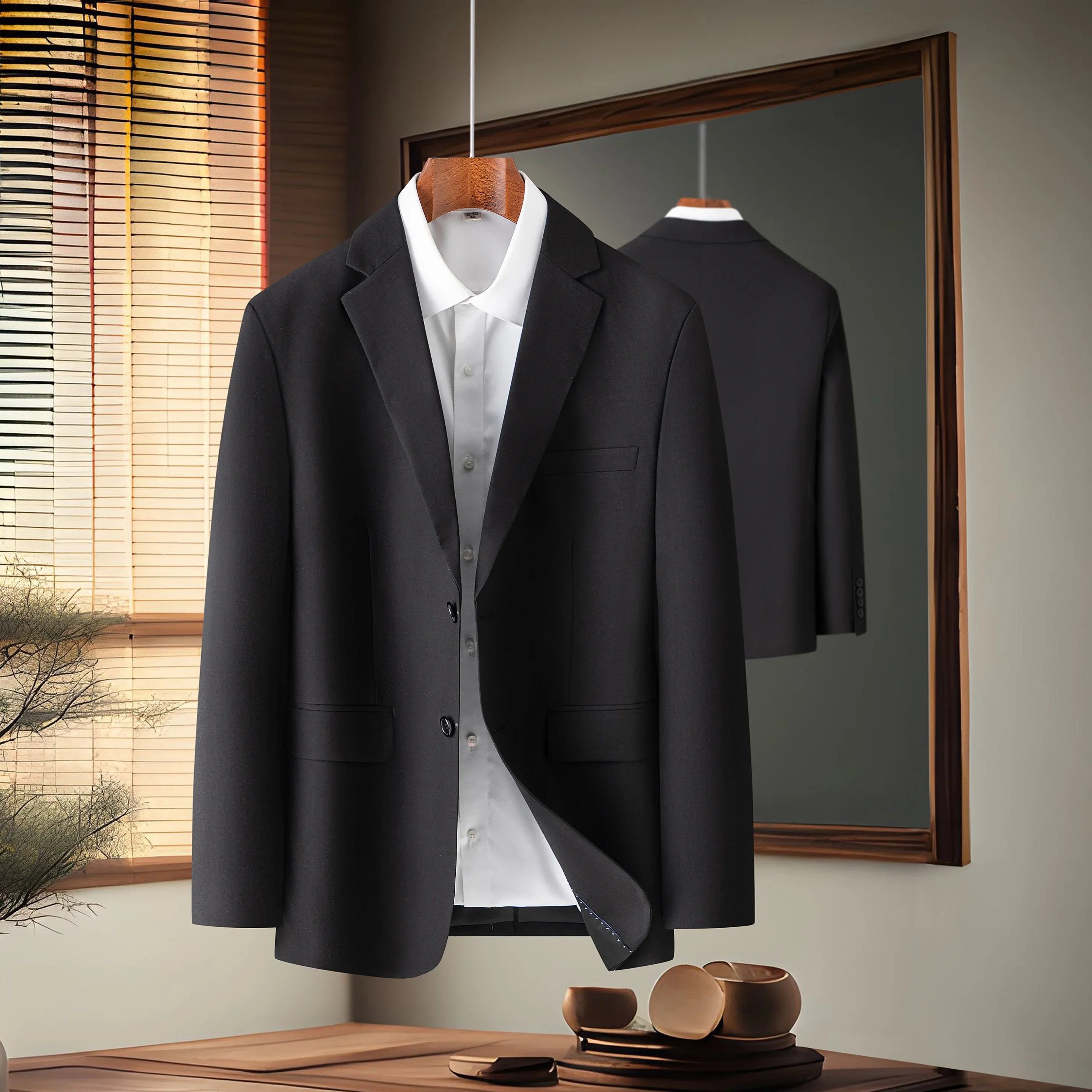 2024 Fine Solid Color Business Fashion Matching Handsome Trend Work Leisure Matching Single Suit Coat Gray, Black, Navy Blue 3