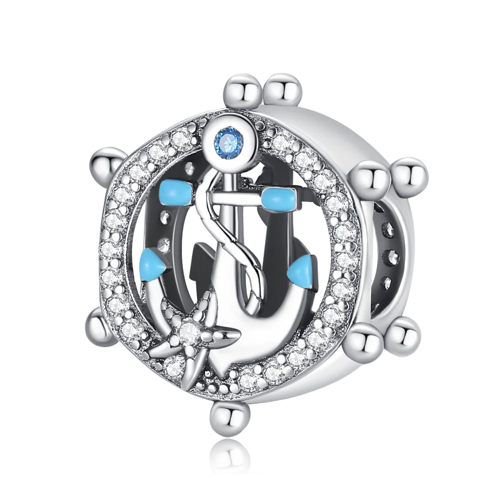 

Classic 925 Sterling Silver Blue Ship Steering Wheel Rudder Starfish Charm Fit Pandora Bracelet Women's beach Play Accessory