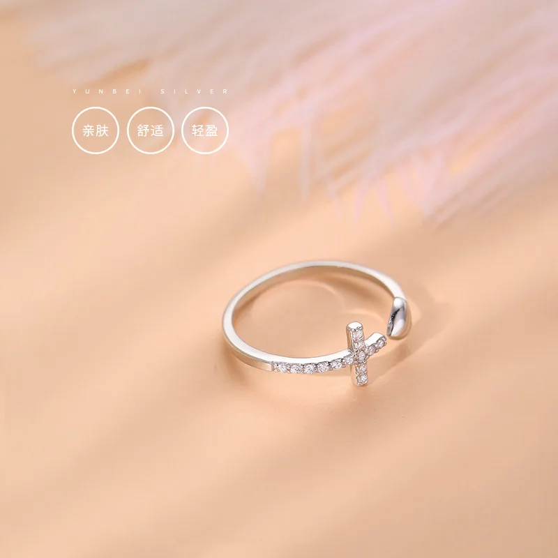 Silver Cross Ring Silver Rings Silver Ring REETI 925 Sterling Silver Cross love Ring For Women Jewelry Adjustable Open Ring For Party Birthday Gift