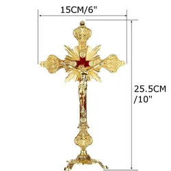 Divine Crucifix Jesus Figurine with Stand for Home and Chapel Decor (Gold)
