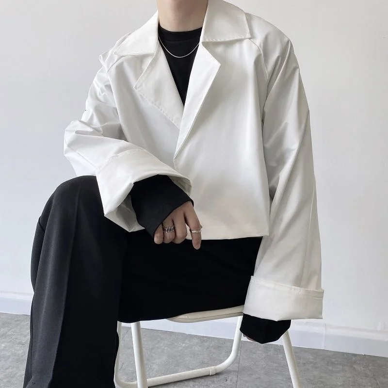 

Мужской короткий пиджак с отложным воротником, черный или белый Свободный кардиган с длинным рукавом, весна 2022