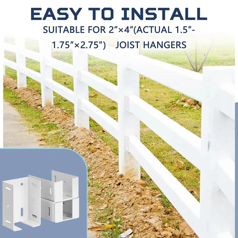 Heavy Duty Carbon Steel Fence Bracket With Screws For Vinyl Fencing Panel To Post Connection Rail Bracket Kit 4Pcs Durable White