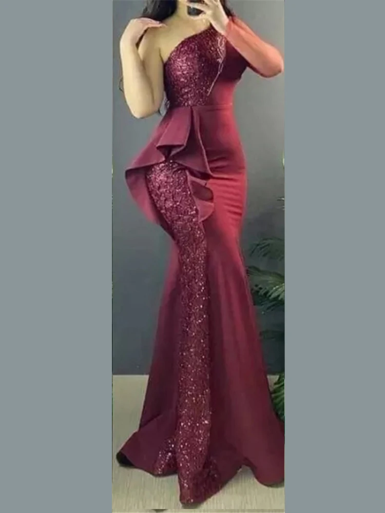 فستان ماكسي نسائي صيفي مكشكش بكتف واحد من HBLL فسا...