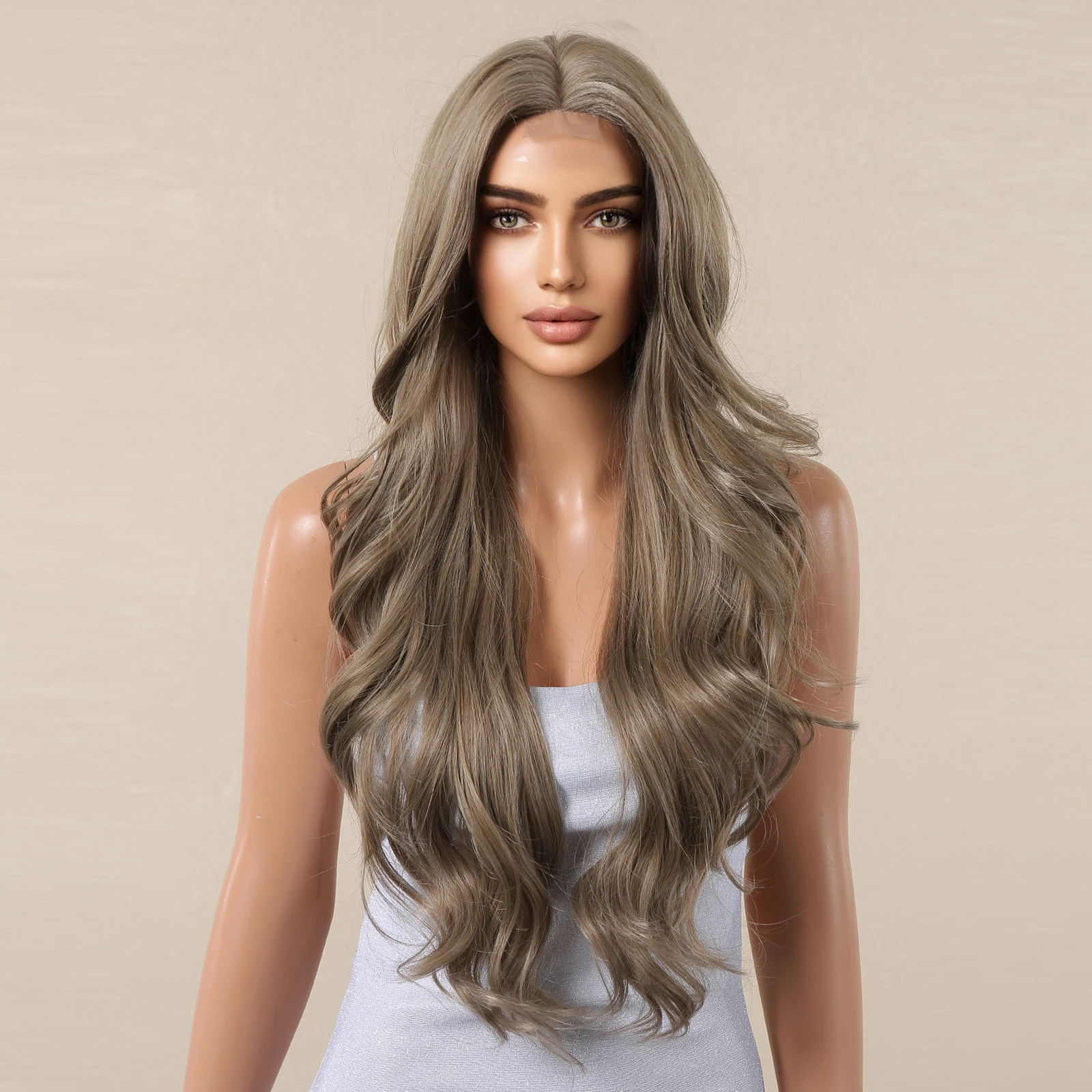 Milk Tea Brown Wig Synthetic Lace Front Wig For Women Long Curly Brown Hair Glueless Front Lace Heat Resistant Fiber Cosplay