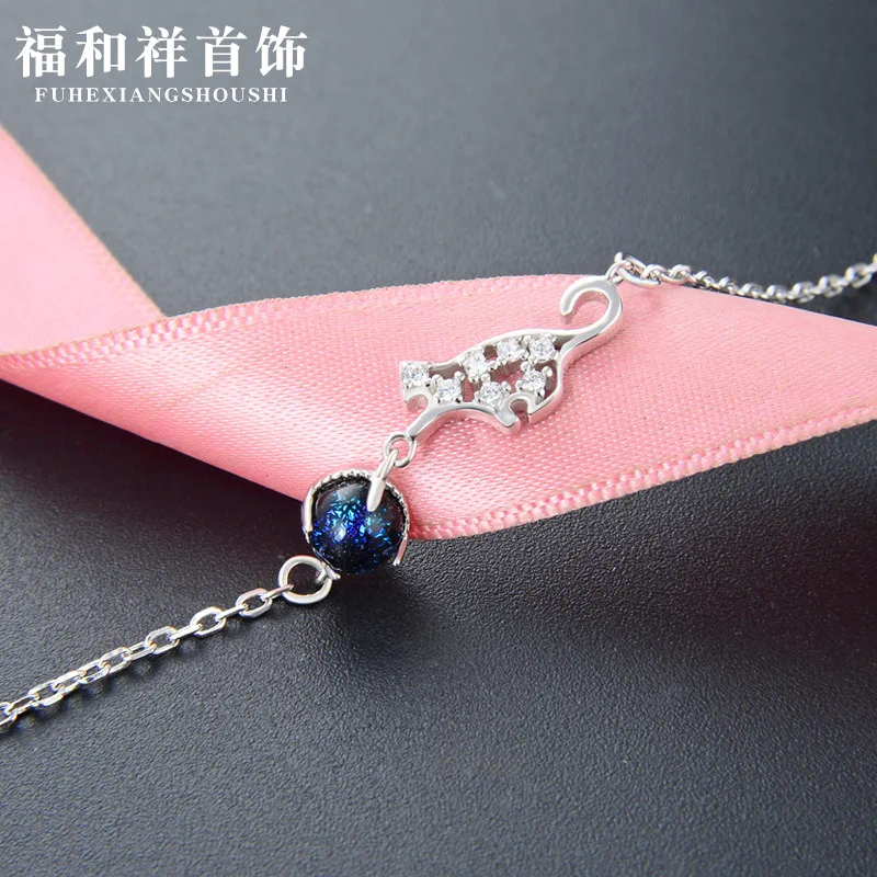 

Милый модный хипстерский браслет из серебра пробы с глазурованным котенком, женские милые персонализированные серебряные аксессуары из циркония