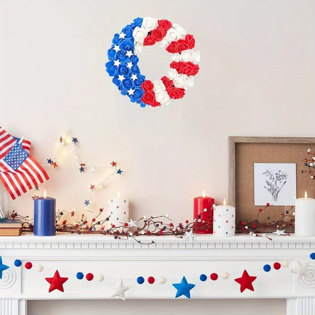 Patriotic American Festival Wreath -15in Handcrafted - Image 4