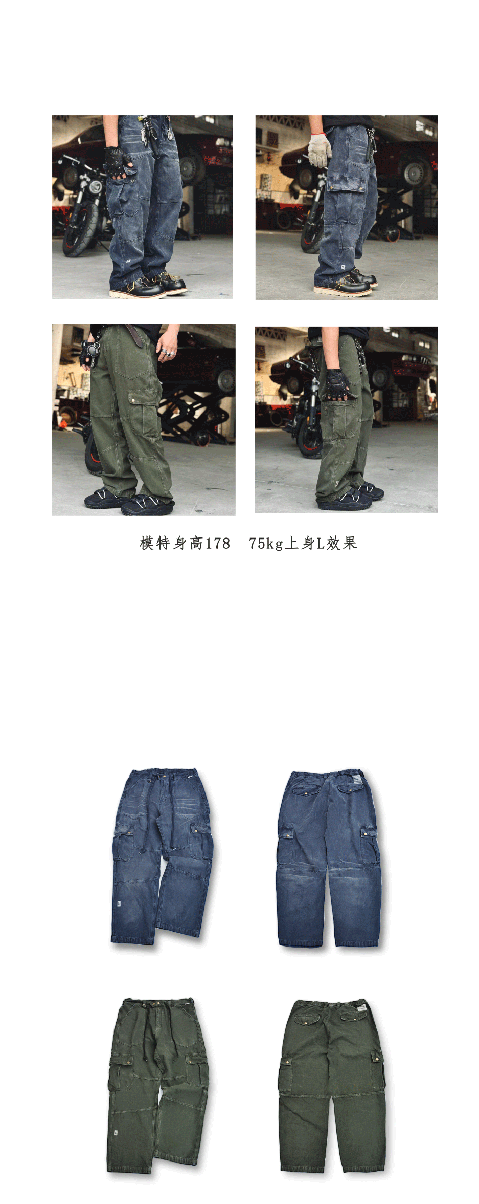 Description Picture 4 of itemHigh Quality Washed Heavy Cargo Pants Men's Loose Straight Large Pocket Design Trousers