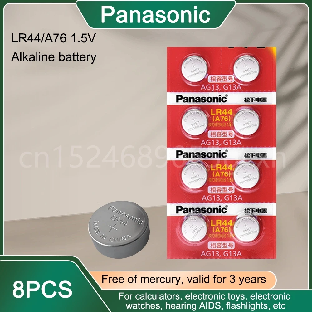 8 Pz Panasonic A76 Lr44 Ag13 357 Lr1154 Sr44 Lr 44 1.5V Pulsante Alcalino Batterie A Bottone Per Orologio Calcolatrice Orologio Giocattolo Orologio