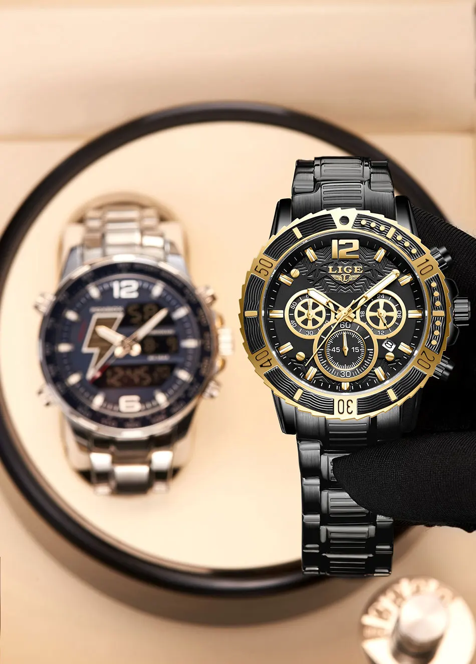 LIGE New Sport Chronograph Mens Watches Top Brand Luxury Full Steel Quartz Clock Waterproof Big Dial Watch Men Relogio Masculino