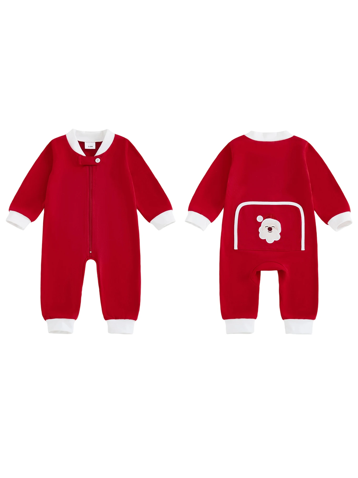 Christmas Baby Romper with Embroidered Crew Neck and Loose Fit Design Long Sleeve Infant Jumpsuit for a Festive Look