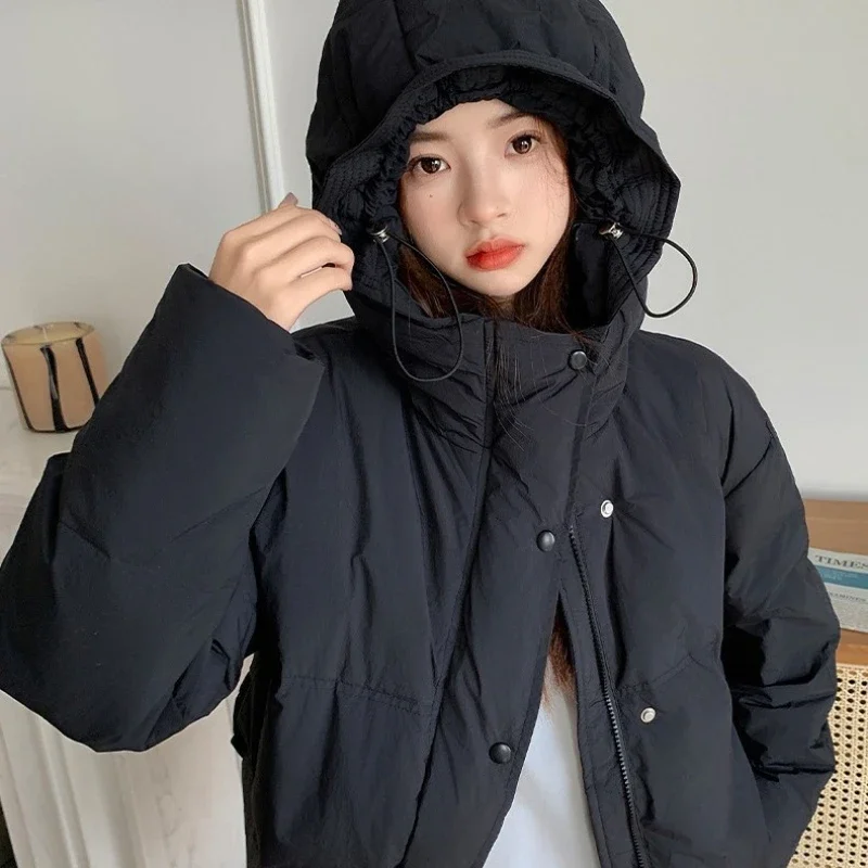 

2023 Autumn Winter New Women Cotton Coat Hooded Loose Student Coat Short Warm Down Cotton Parkas Casual Korean Girls Coat