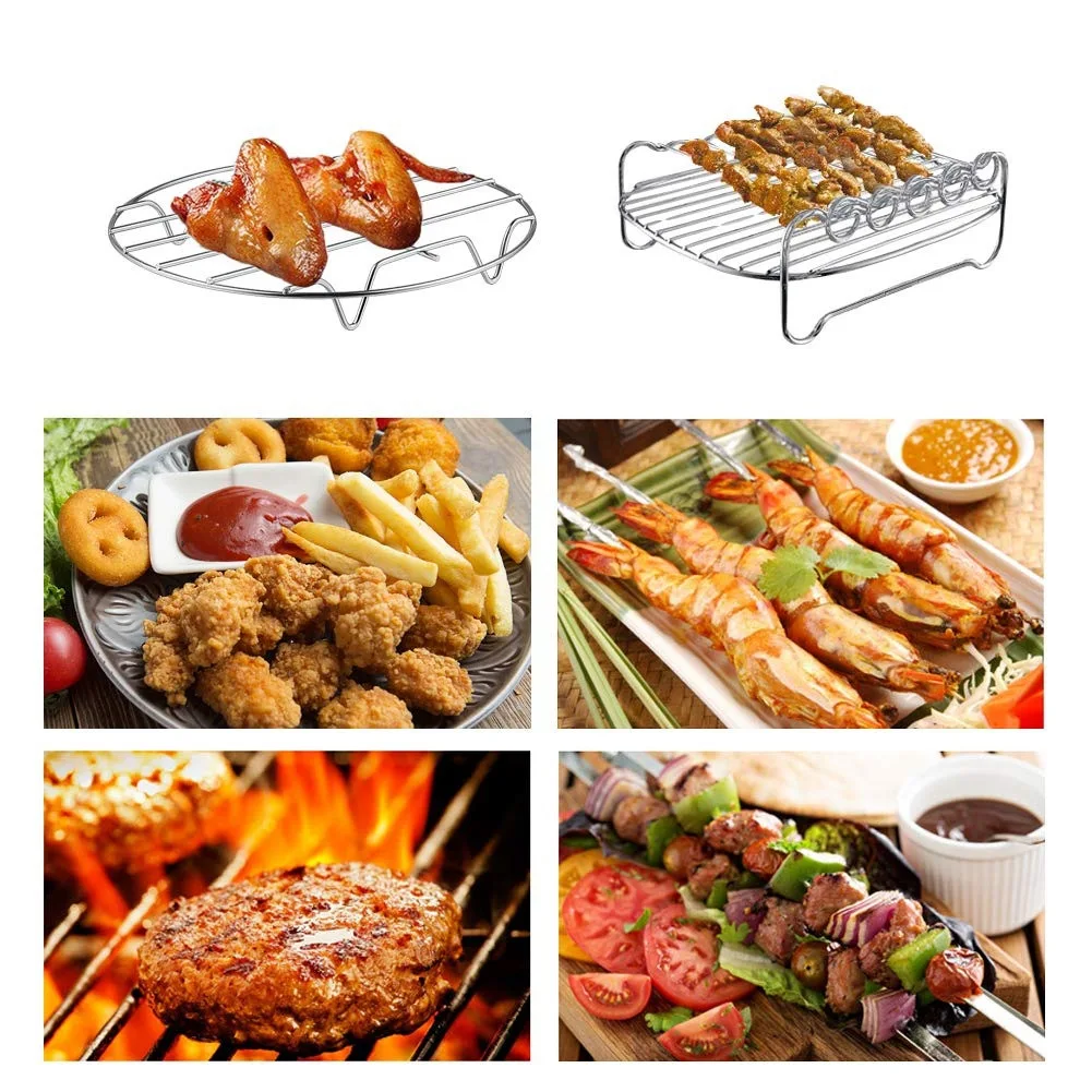 2 Pcs Air Fryer Accessories Air Fryer Rack Set Multi-Purpose Double Layer Rack with Skewer for XL Power Airfryer Philips images - 6