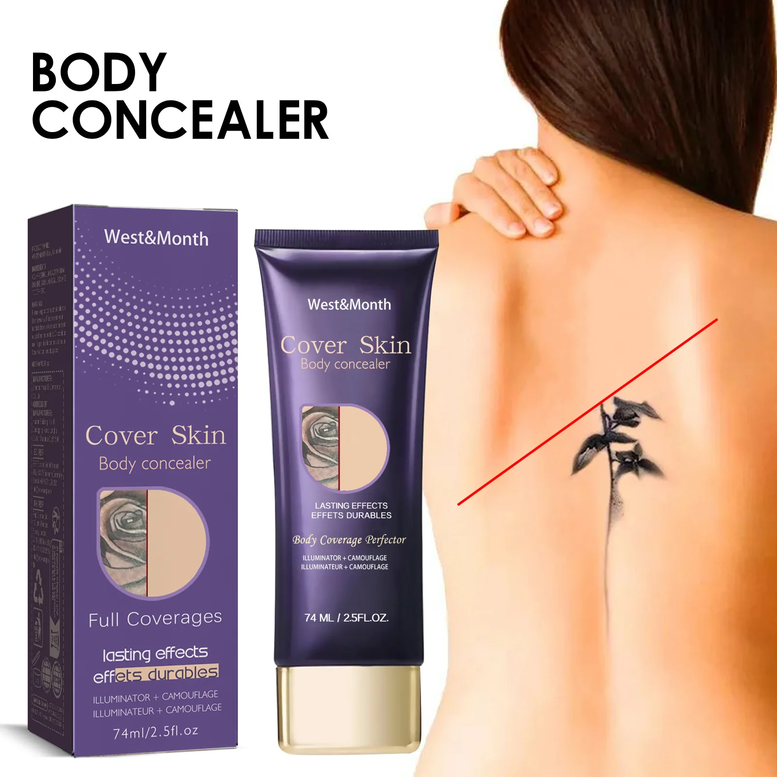 74ml Tattoo Concealer Waterproof Tattoo Concealer for Dark Spots Scars Tattoo Cover Up Makeup Use on Body Legs Concealer