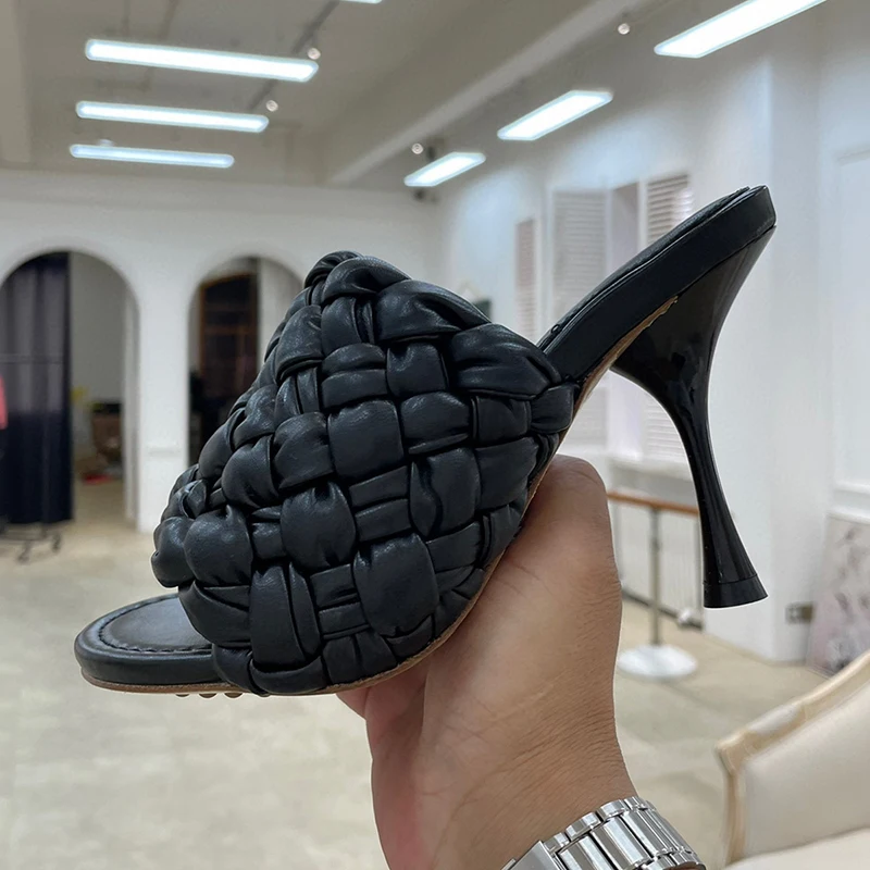 

High-Quality Custom Made High Heel Slippers Synthetic Round Toe Weave Design Casual Comfortable Concise Summer Ladies Sandals