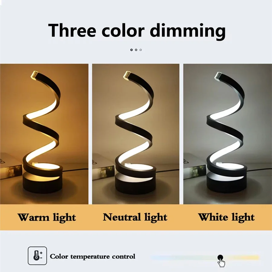 USB Plug in Creative Spiral LED Night Light Dimmable 3 Colors Adjustable for Living Room Office Desk Table Bedroom Bedside Decor BEST SELLERS