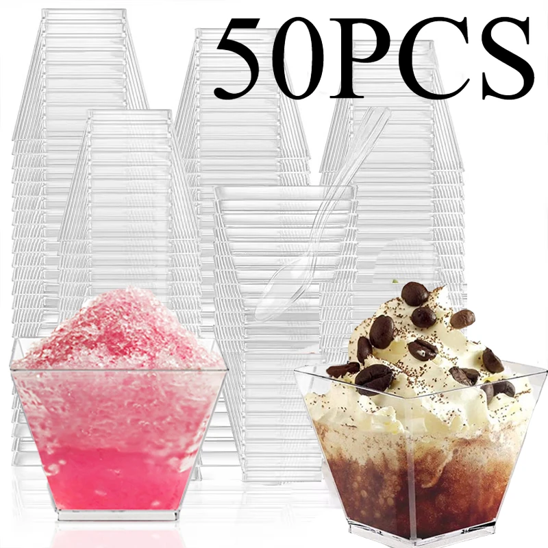 Plastic Dessert Cups Trapezoid Disposable transparent 50PCS for Tasting Party Sauce Jelly Container plastic cups,dessert cups,plastic dessert cups
