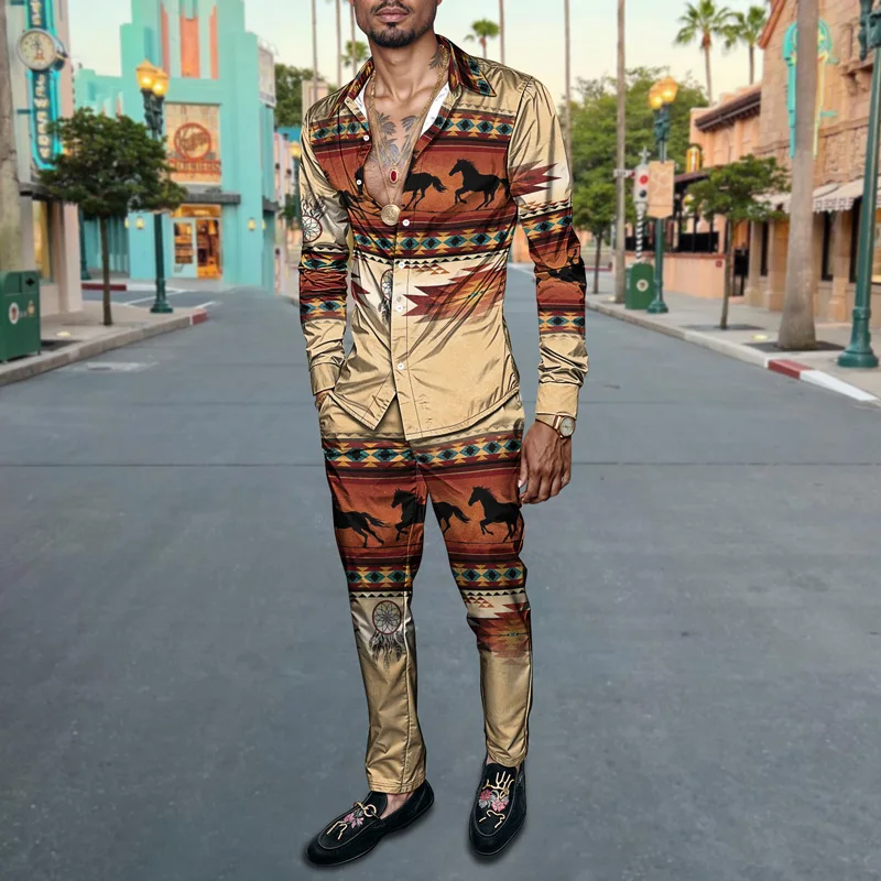 2025 Spring/Summer Fashion Men's Set Printed Simple Long Sleeve Suit Slim Fit Breathable Cotton Blended Casual Wear Resistant Fa_voghion.com