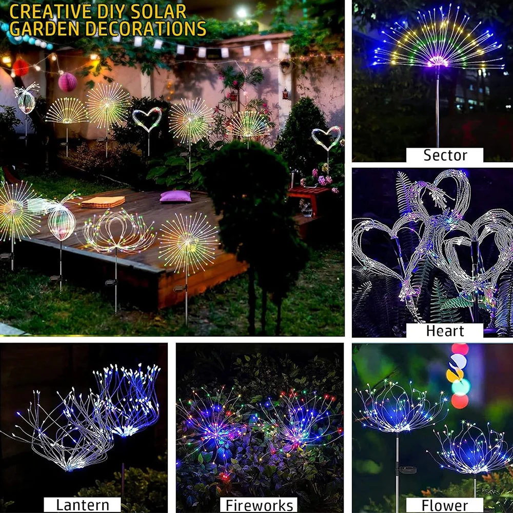 Solar Fireworks Lights - 8 Lighting Modes, IP65 Waterproof, Outdoor Festival Decorative Lights For Courtyard, Lawn, Garden, Path 6