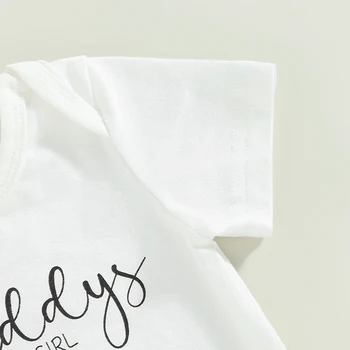 Baby Girl 3Pcs Father's Day Clothing Short Sleeve Round Neck Letters Print Bodysuit Tops Skirt Head Band 5
