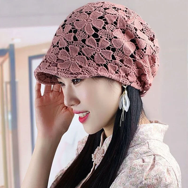 

Women Hip Hop Baseball Cap Lace Flowers Bonnet Hat Summer Fashion Bonnet Hats Soft Beanies Breathable Casual Hats