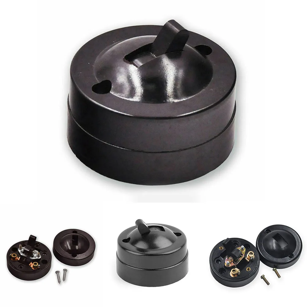 

Retro Single-control Switch Surface Mounted Wall Light Button Old-fashioned 6A 220V 1500W Black Round Shape Retro Switch