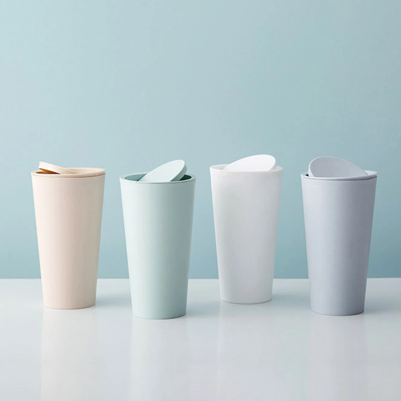 Mini Desktop Bin Small Trash Can with Cover Bedroom Trash Can Garbage