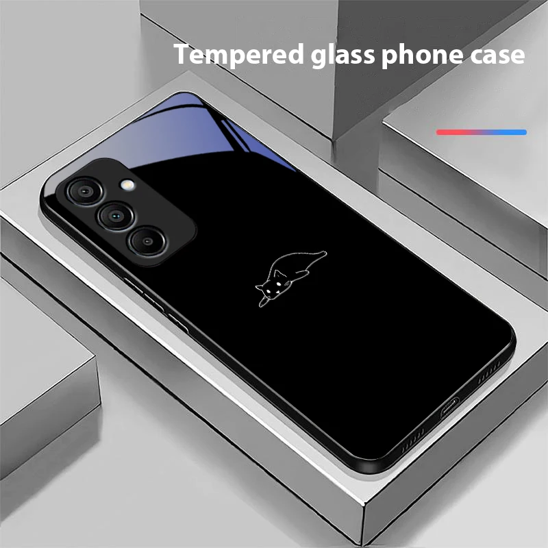 Adorable White Line Cat Glass Phone Case